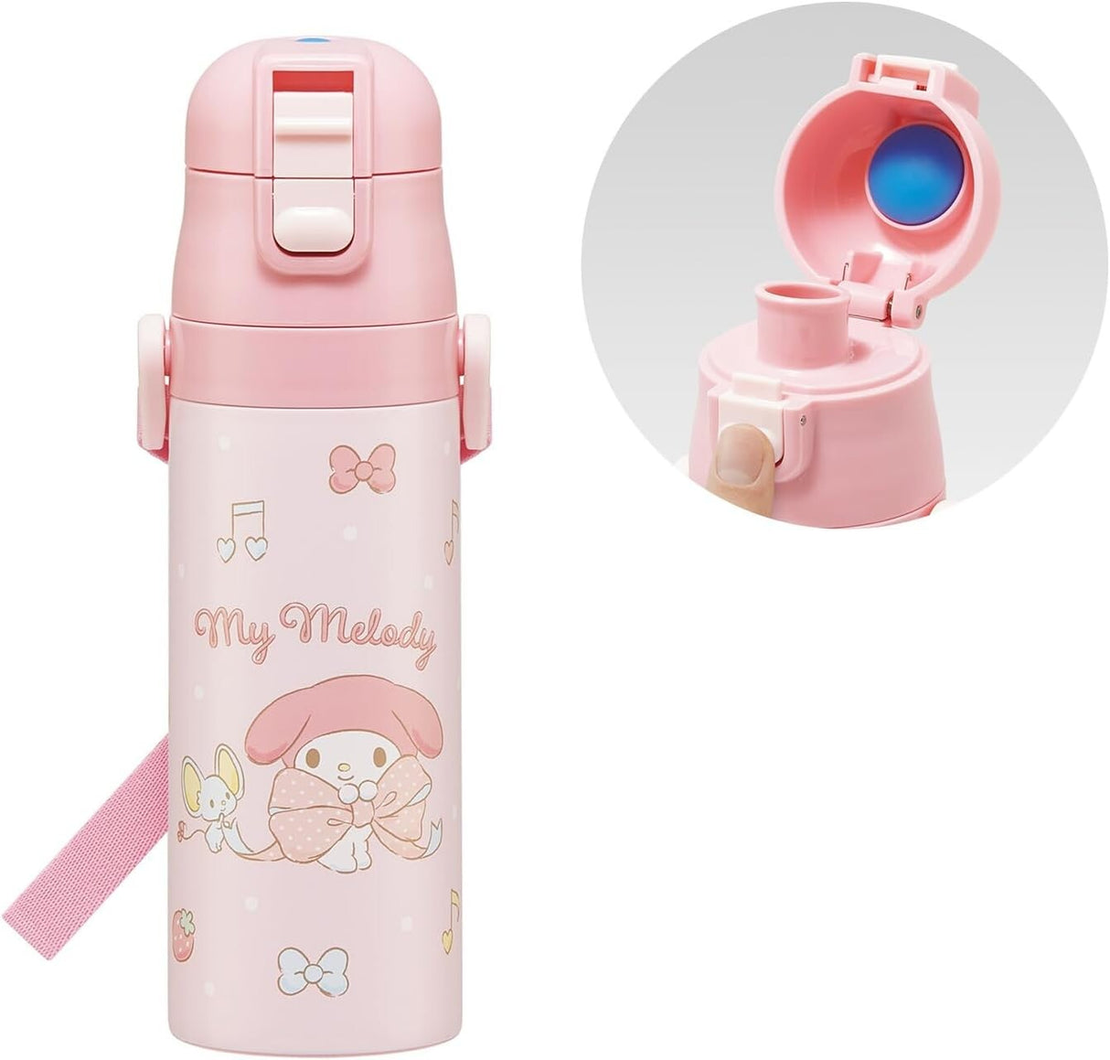 My Melody Stainless Steel Flask Water Bottle with Shoulder Strap (470ml)