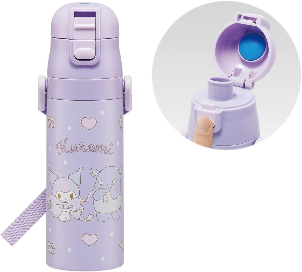 Kuromi Stainless Steel Flask Water Bottle with Shoulder Strap (470ml)