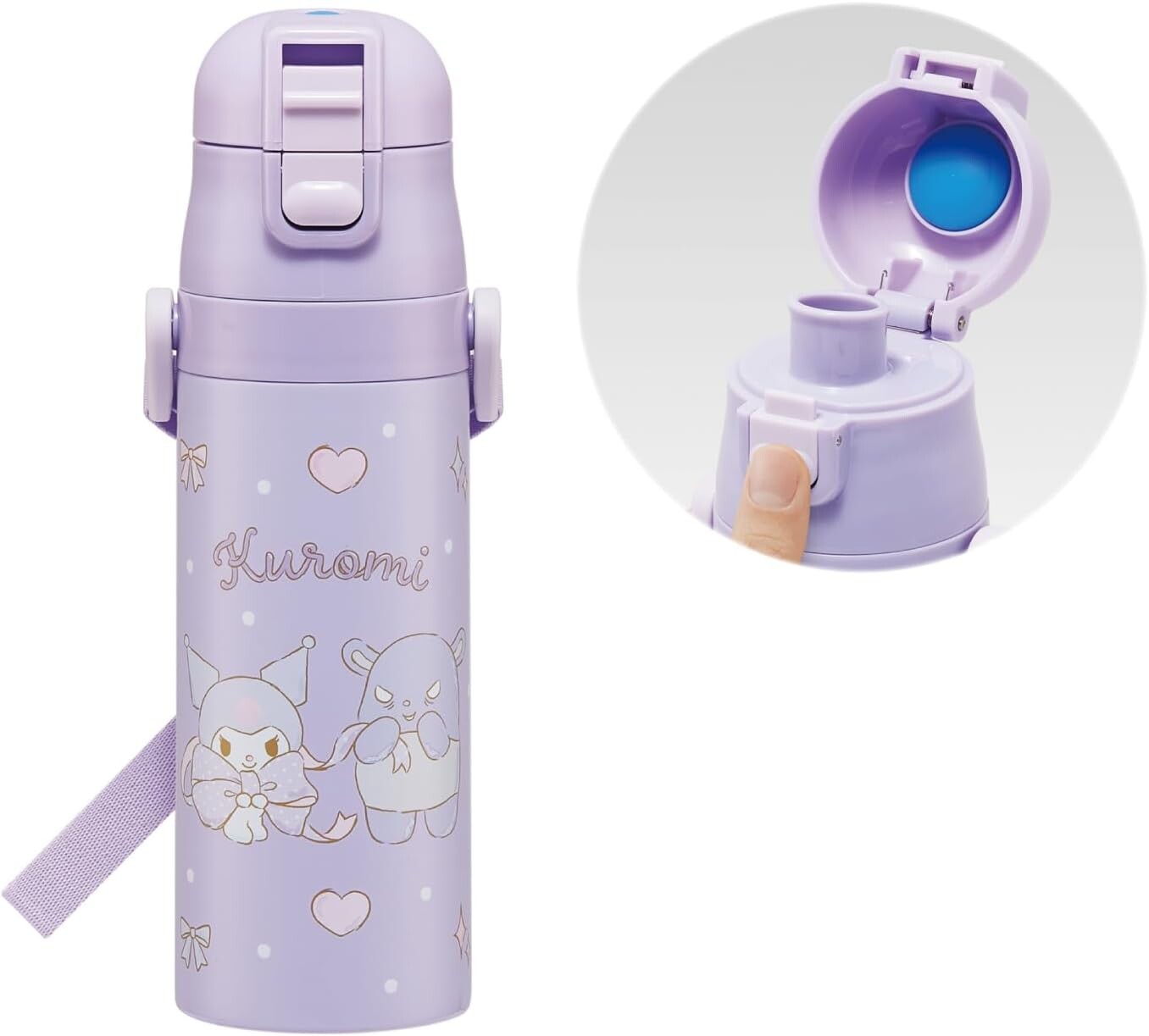 Kuromi Stainless Steel Flask Water Bottle with Shoulder Strap (470ml)