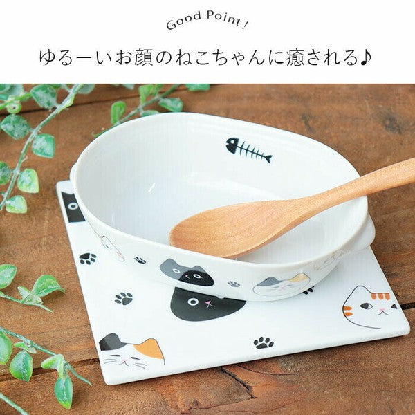 Japanese Mino Ware Mattari Cat Baking Dish 2-Piece Set