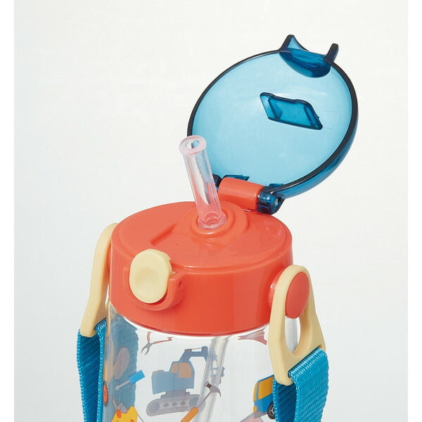 SKATER Lightweight Straw Bottle with Shoulder Strap (480ml) - Construction Site
