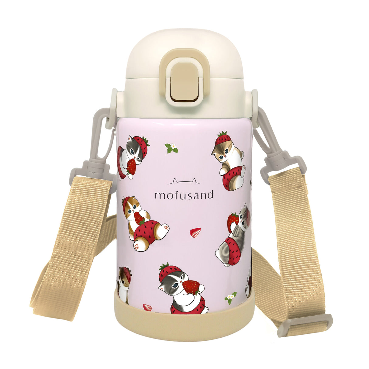 Mofusand One Push Stainless Bottle with Shoulder Strap – 700ml | Ichigo Nyan