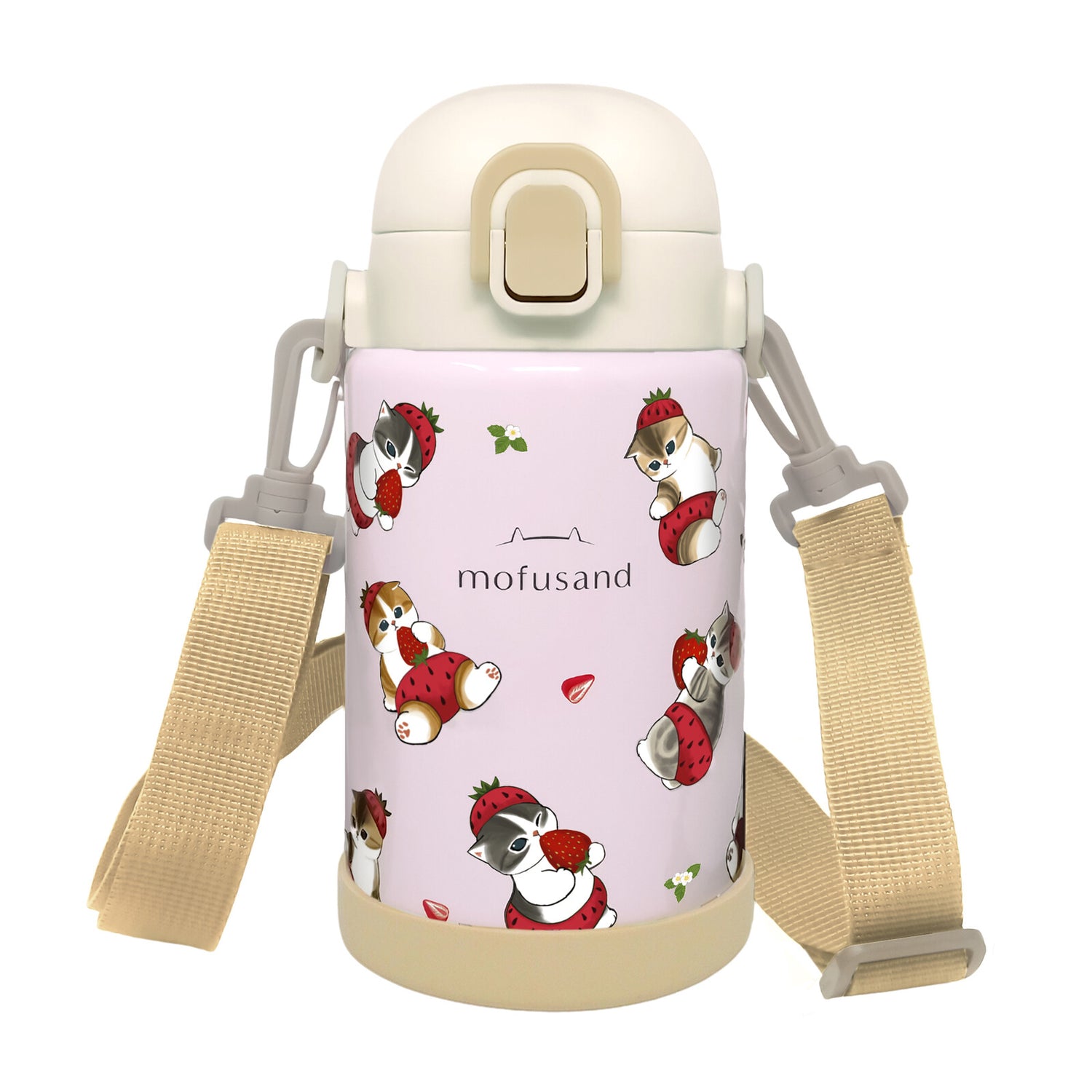Mofusand One Push Stainless Bottle with Shoulder Strap – 700ml | Ichigo Nyan