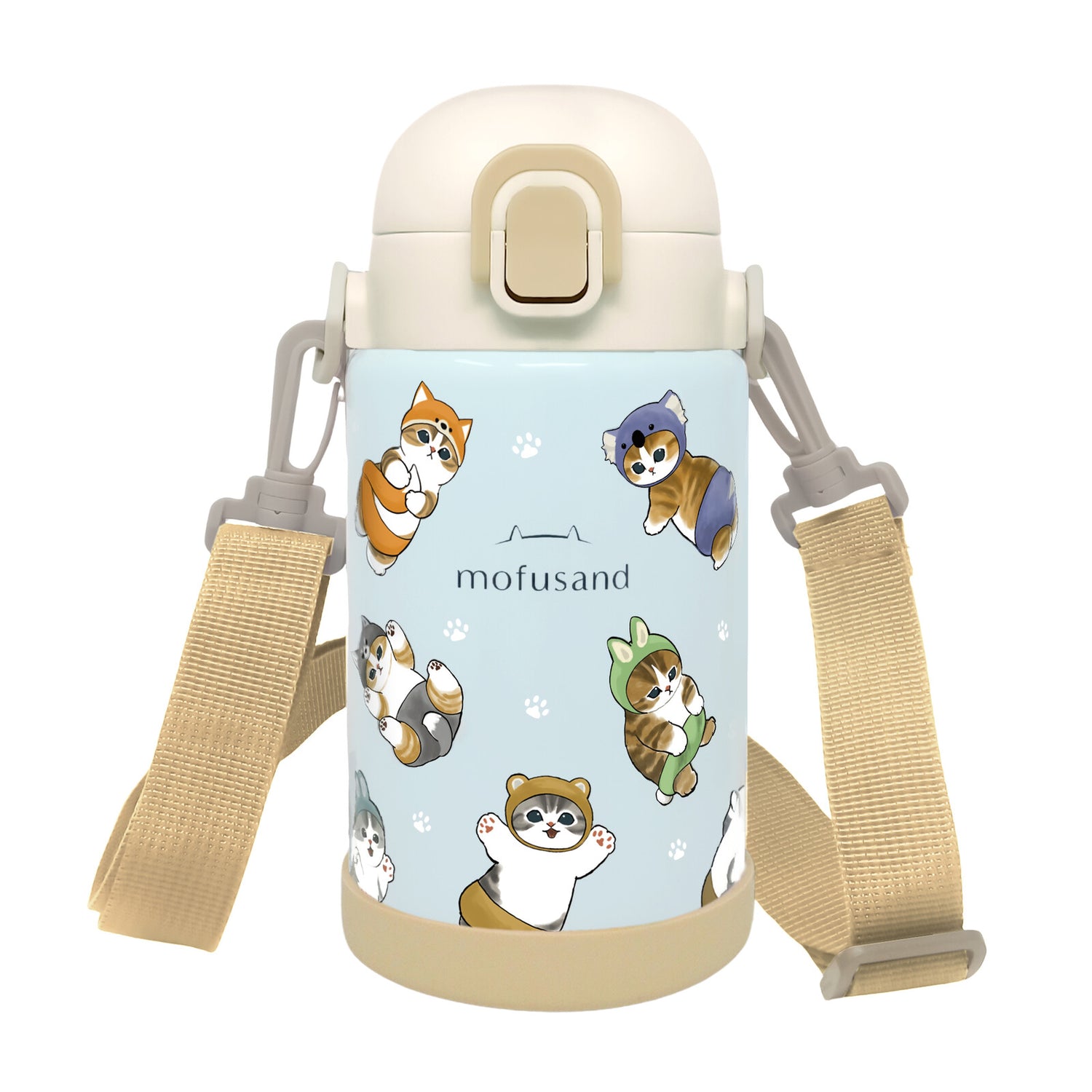 Stainless Steel One-Push Bottle with Carrier 700ml - Mofusand Kitten