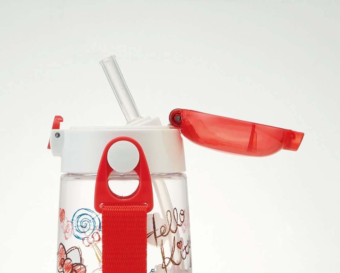 SKATER Lightweight Straw Bottle with Shoulder Strap (480ml) - Hello Kitty