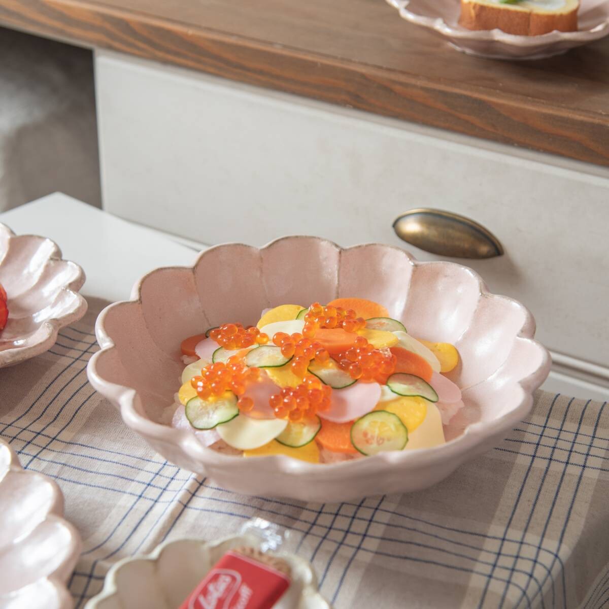 Rokuro Mino Ware Round Deep Plate 日本小兵粉引花缽 - Peach