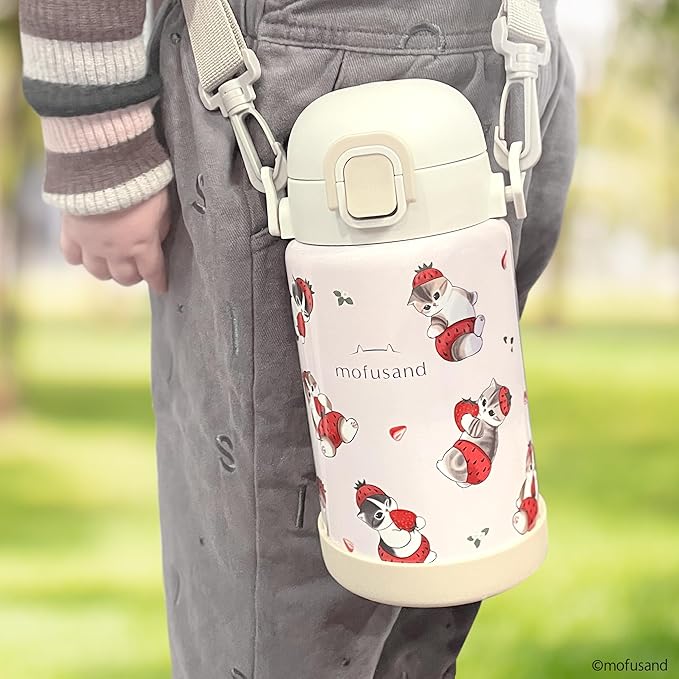 Mofusand One Push Stainless Bottle with Shoulder Strap – 700ml | Ichigo Nyan