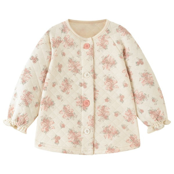 Warm Quilted Pajamas with Stretchy Belly Waistband – Pink Ribbon Bouquet