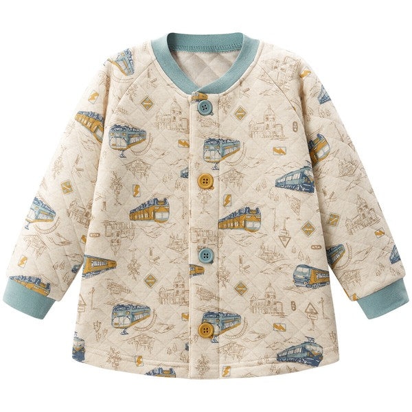 Warm Quilted Pajamas with Stretchy Belly Waistband – Train Journey