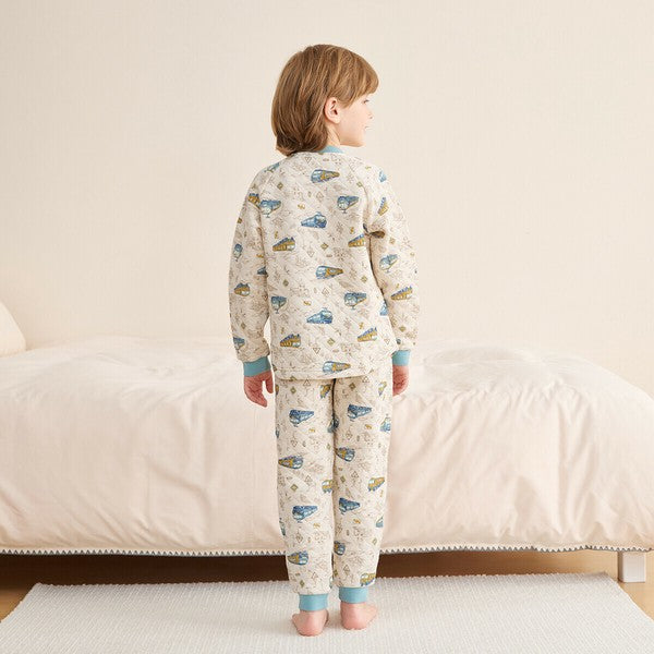 Warm Quilted Pajamas with Stretchy Belly Waistband – Train Journey