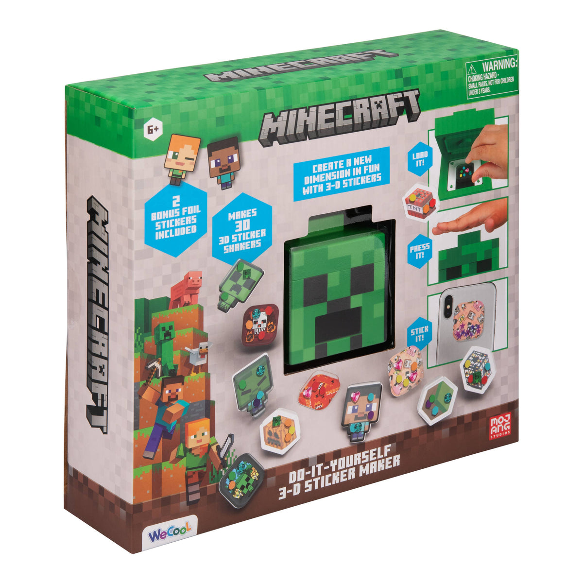 Angled view of Minecraft Creeper 3D Sticker Maker box