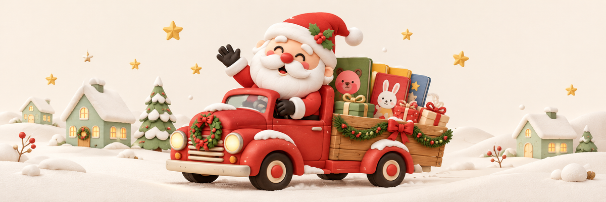 A cheerful Santa delivers books in a red truck for the ages 0–3 holiday book gift collection