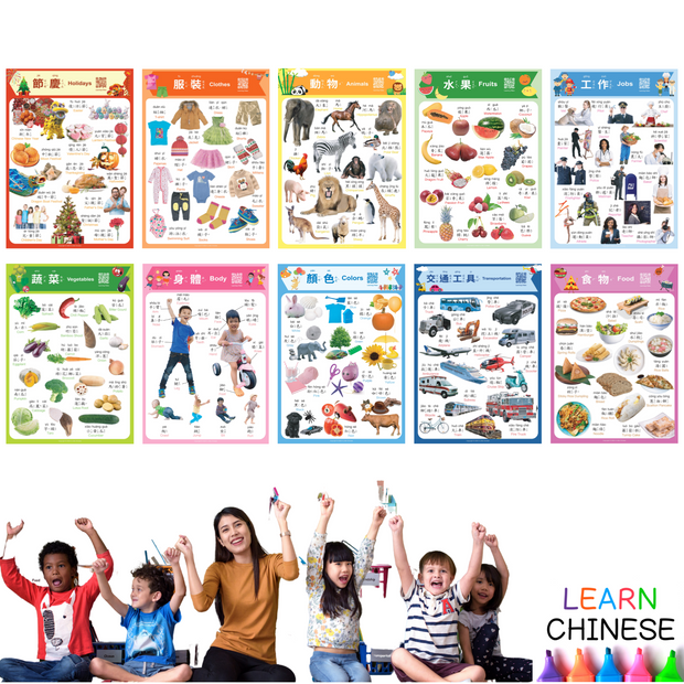 Realistic Bilingual Chinese-English Poster Set (Traditional Chinese and Zhuyin) 實物兒童中英文學習海報組