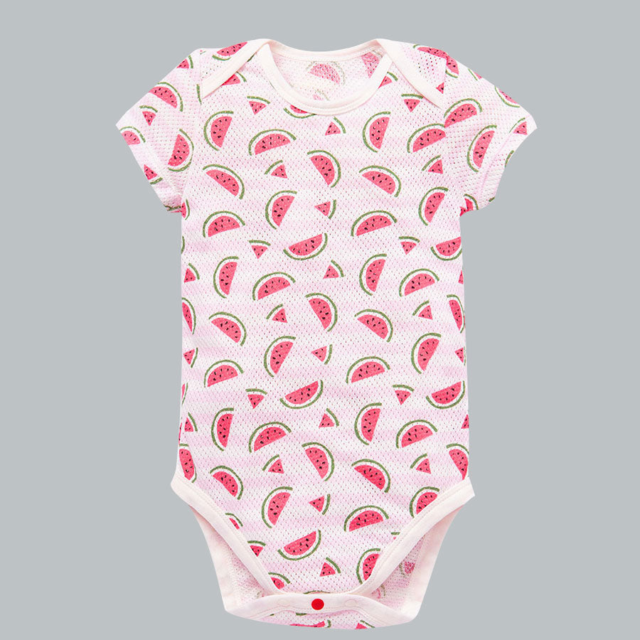 Cotton Mesh Short Sleeve Onesie 純棉網眼包屁衣(2入)-西瓜/粉