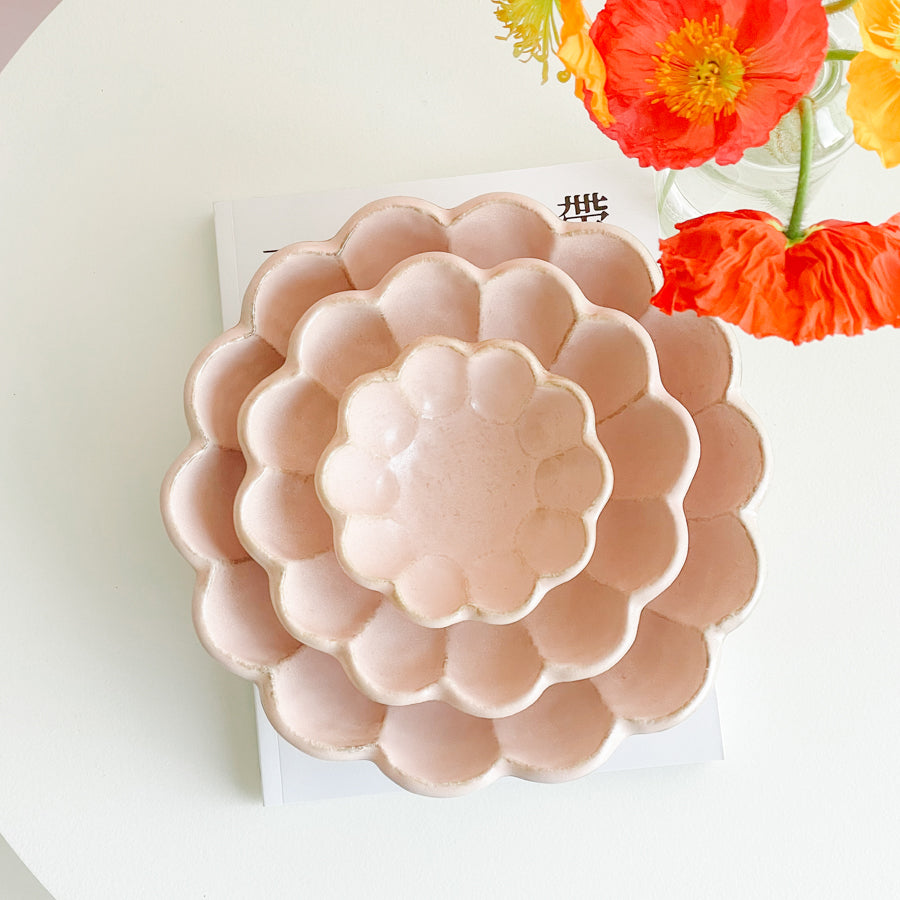 Rokuro Mino Ware Round Deep Plate 日本小兵粉引花缽 - Peach