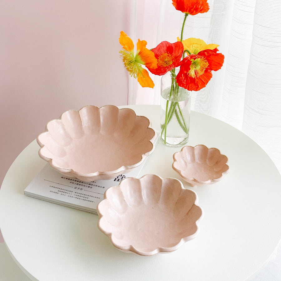 Rokuro Mino Ware Round Deep Plate 日本小兵粉引花缽 - Peach