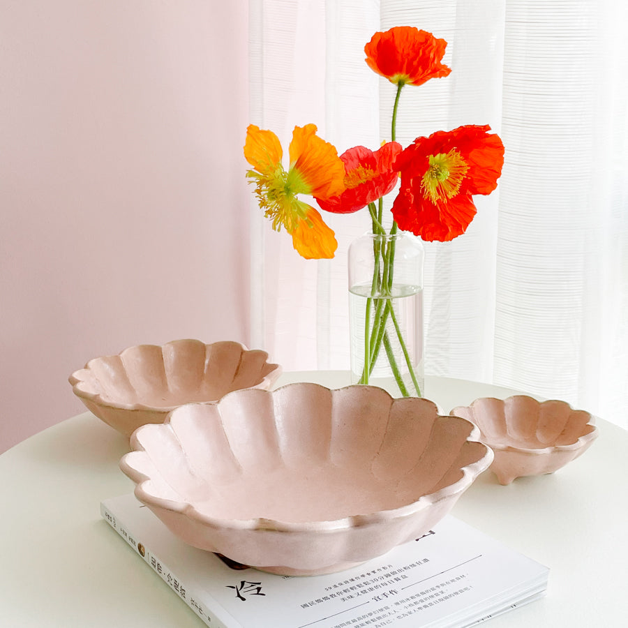 Rokuro Mino Ware Round Deep Plate 日本小兵粉引花缽 - Peach