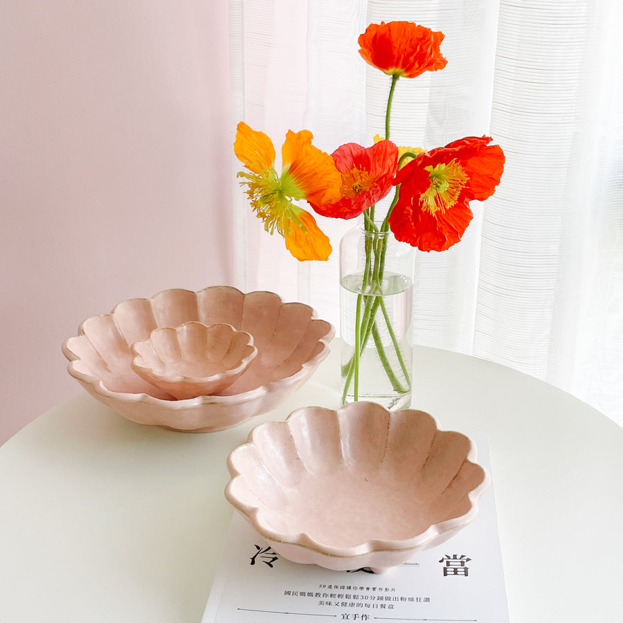 Rokuro Mino Ware Round Deep Plate 日本小兵粉引花缽 - Peach