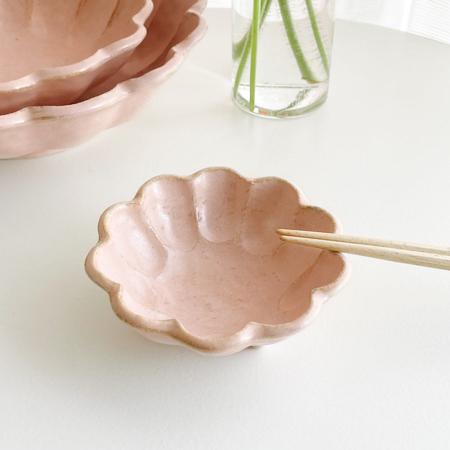 Rokuro Mino Ware Round Deep Plate 日本小兵粉引花缽 - Peach