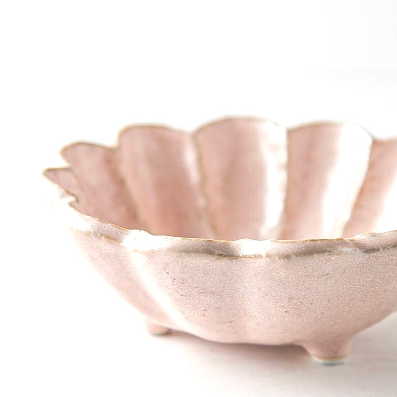 Rokuro Mino Ware Round Deep Plate 日本小兵粉引花缽 - Peach