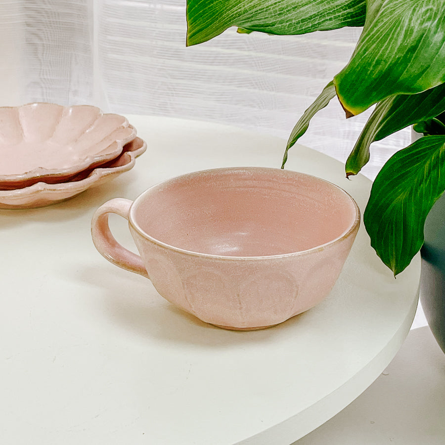Rokuro Mino Ware Soup Cup 日本小兵粉引湯杯碗 - Peach