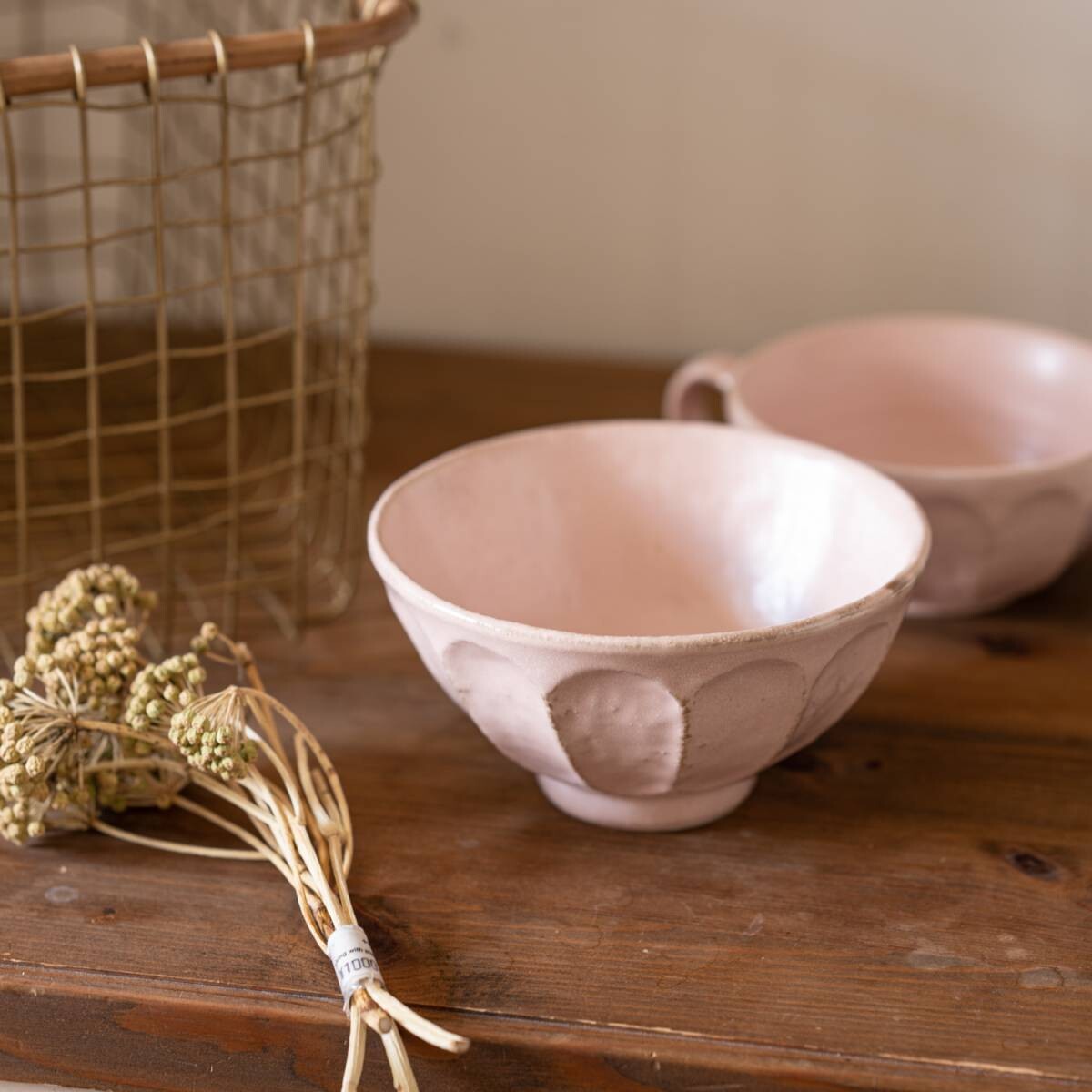 Rokuro Mino Ware Bowl 日本小兵粉引碗 - Peach (2 Size Options)