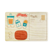 Wooden DIY Stamp Seal Postcard - Bubble Milk Tea