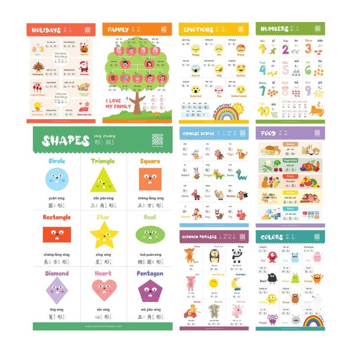 Cute Bilingual Chinese-English Poster Set (Traditional Chinese and Zhuyin) 可愛中英文幼兒學習海報