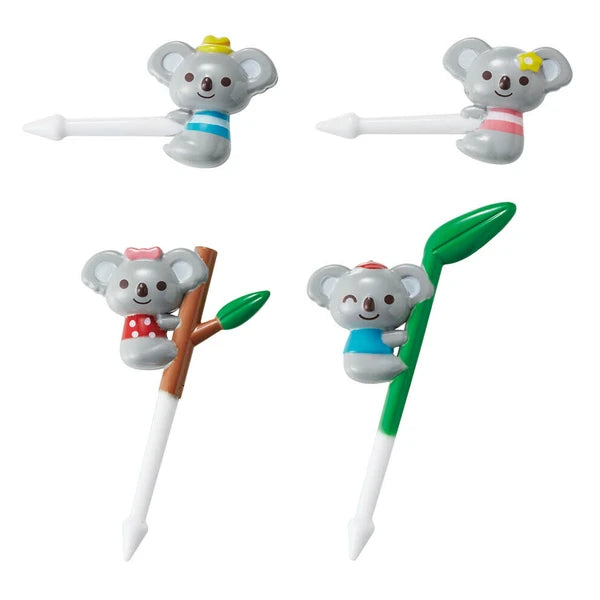 Four cartoon koala-shaped food picks for bento boxes 
