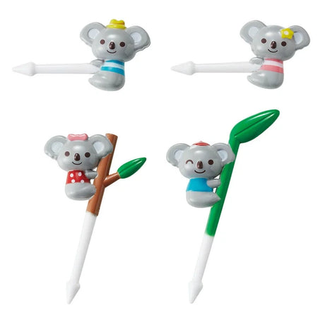 Four cartoon koala-shaped food picks for bento boxes 