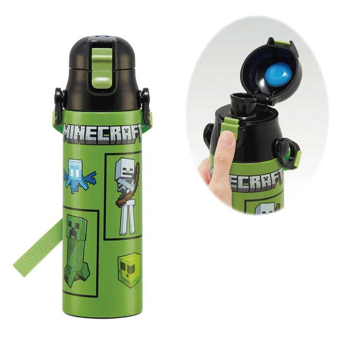 SKATER Ultralight Stainless Steel Flask Water Bottle with Shoulder Strap - Minecraft (580ml)