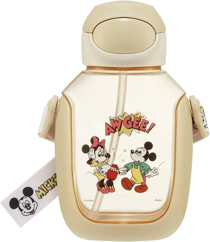 SKATER One-Push Straw Water Bottle with Carrier (530ml) - Mickey & Friends