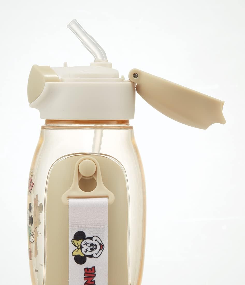 SKATER One-Push Straw Water Bottle with Carrier (530ml) - Mickey & Friends