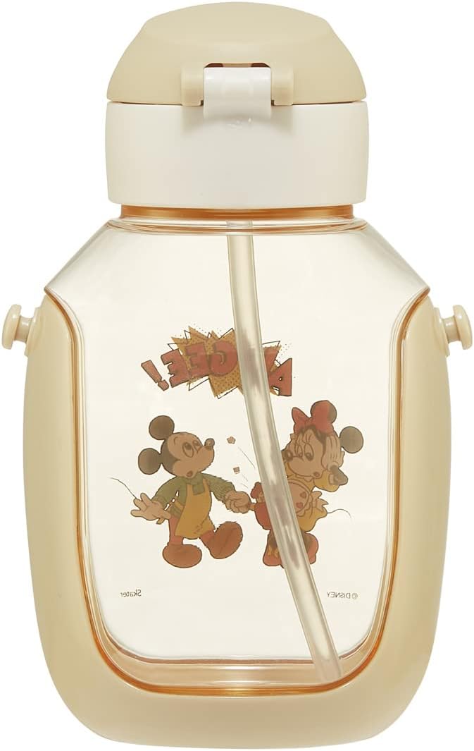SKATER One-Push Straw Water Bottle with Carrier (530ml) - Mickey & Friends