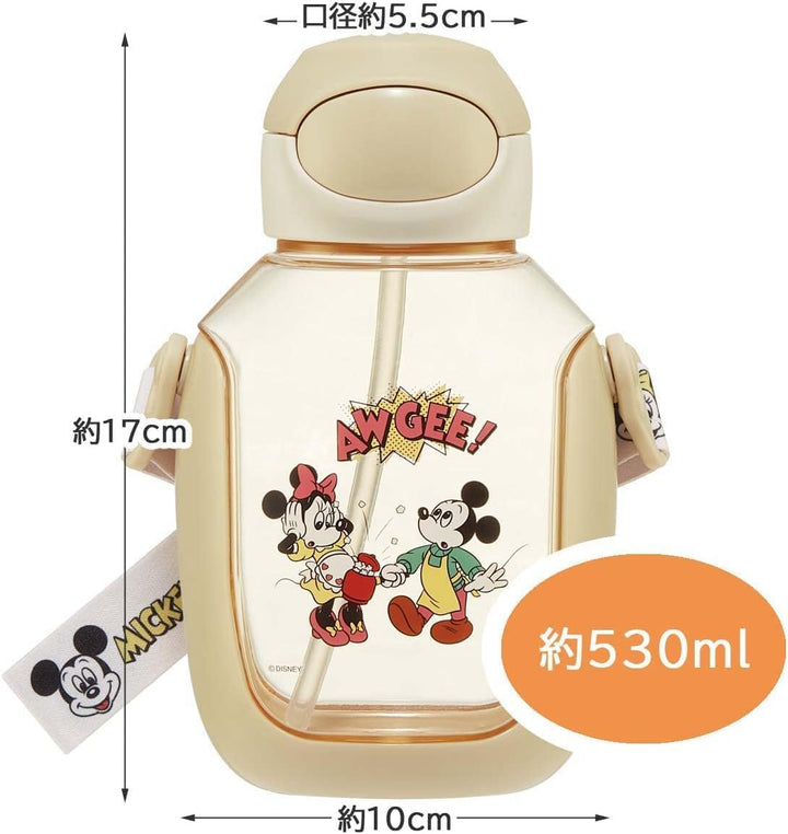 SKATER One-Push Straw Water Bottle with Carrier (530ml) - Mickey & Friends