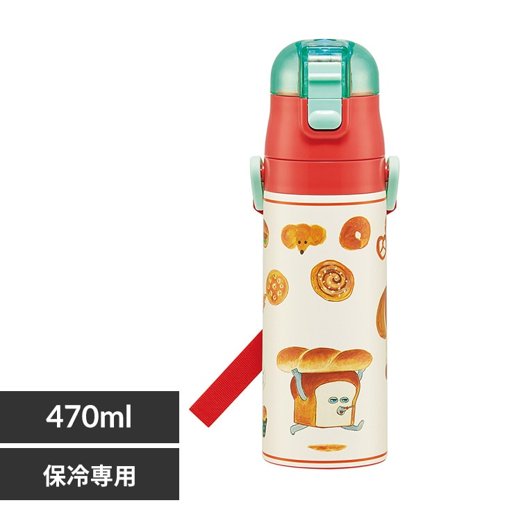 SKATER Ultralight Stainless Steel Flask Water Bottle with Shoulder Strap - Pan Dorobo (580ml)