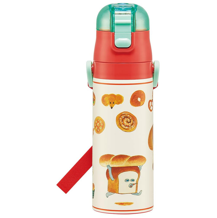 SKATER Ultralight Stainless Steel Flask Water Bottle with Shoulder Strap - Pan Dorobo (580ml)