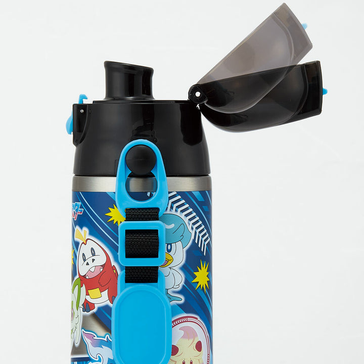 SKATER Ultralight Stainless Steel Flask Water Bottle with Shoulder Strap - Pokemon (580ml)