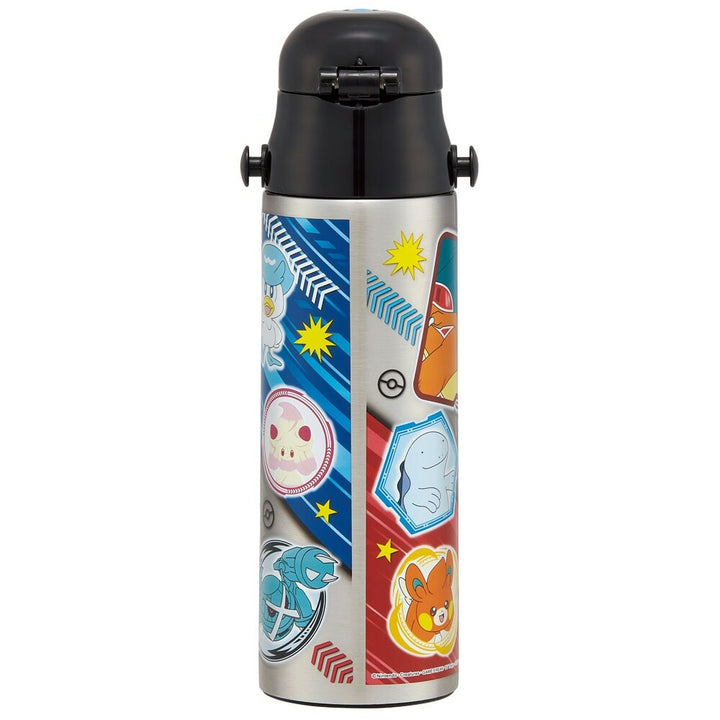 SKATER Ultralight Stainless Steel Flask Water Bottle with Shoulder Strap - Pokemon (580ml)