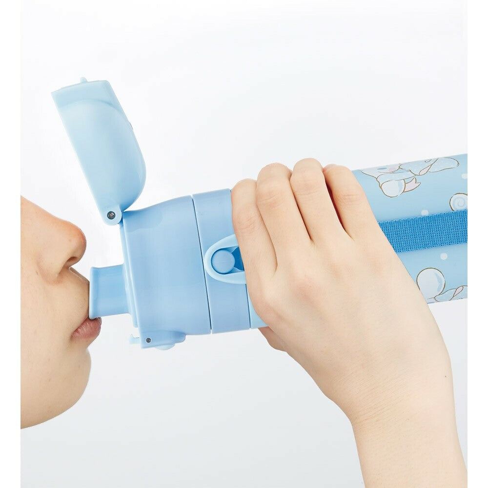 SKATER Stainless Steel Flask Water Bottle with Shoulder Strap - Cinnamoroll Big Ribbon (470mL)