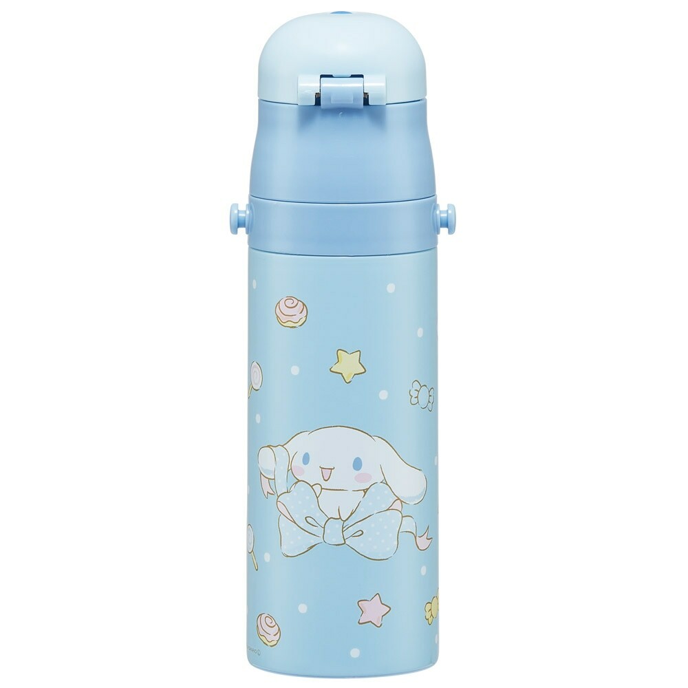 SKATER Stainless Steel Flask Water Bottle with Shoulder Strap - Cinnamoroll Big Ribbon (470mL)