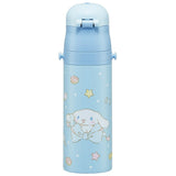 SKATER Stainless Steel Flask Water Bottle with Shoulder Strap - Cinnamoroll Big Ribbon (470mL)