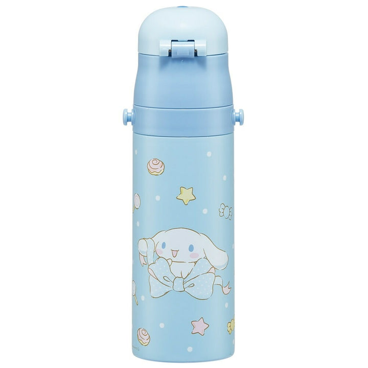 SKATER Stainless Steel Flask Water Bottle with Shoulder Strap - Cinnamoroll Big Ribbon (470mL)