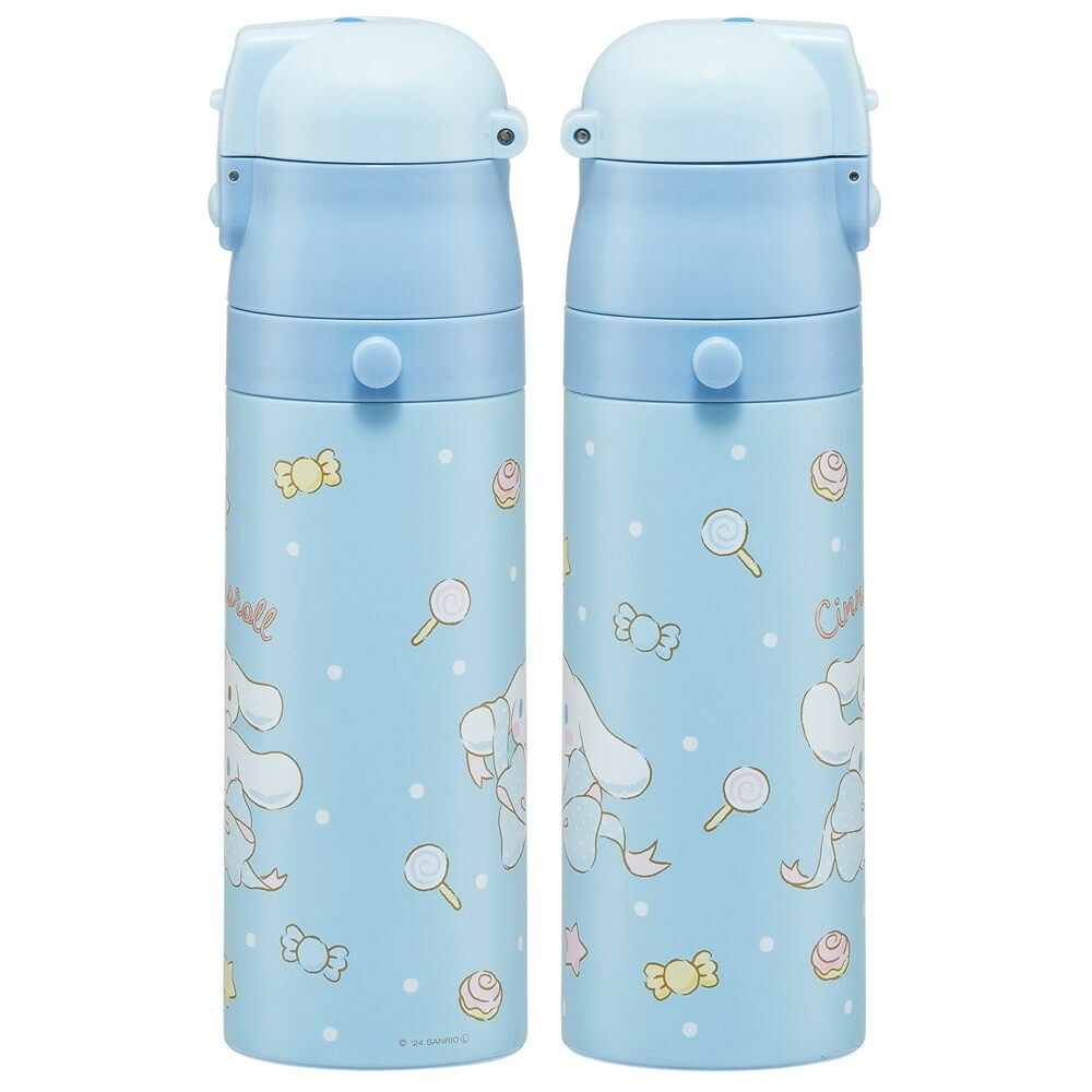 SKATER Stainless Steel Flask Water Bottle with Shoulder Strap - Cinnamoroll Big Ribbon (470mL)