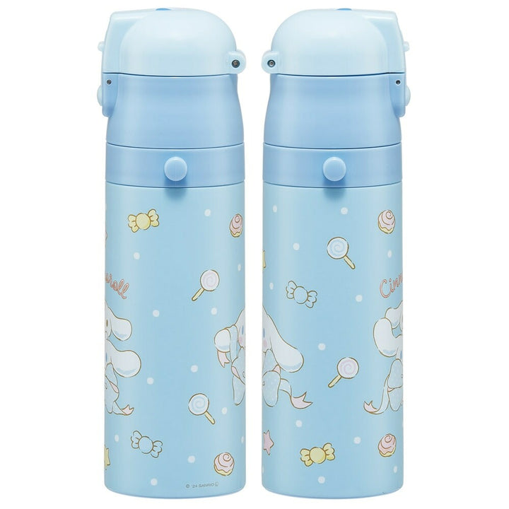 SKATER Stainless Steel Flask Water Bottle with Shoulder Strap - Cinnamoroll Big Ribbon (470mL)