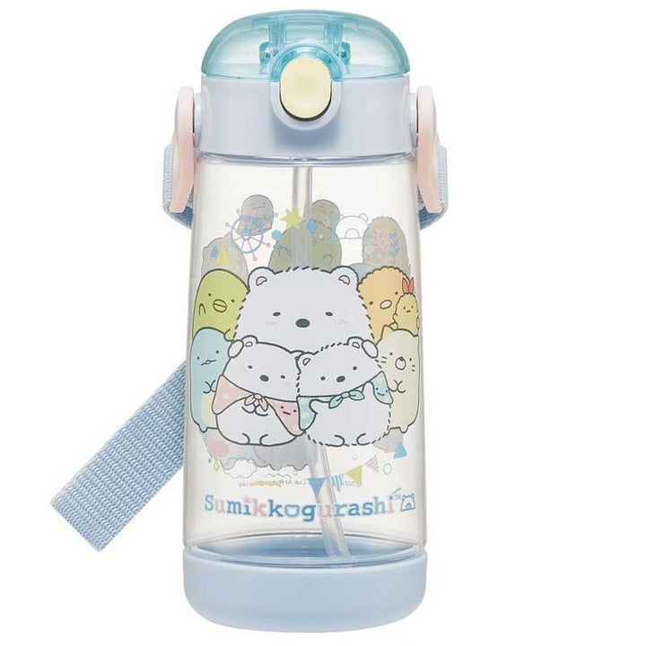 SKATER Lightweight Straw Bottle with Shoulder Strap (480ml) - Sumikko Gurashi