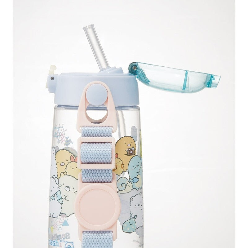 SKATER Lightweight Straw Bottle with Shoulder Strap (480ml) - Sumikko Gurashi
