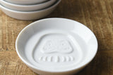 Daruma Kageasobi Embossed White Porcelain Soy Sauce Dish - 3"