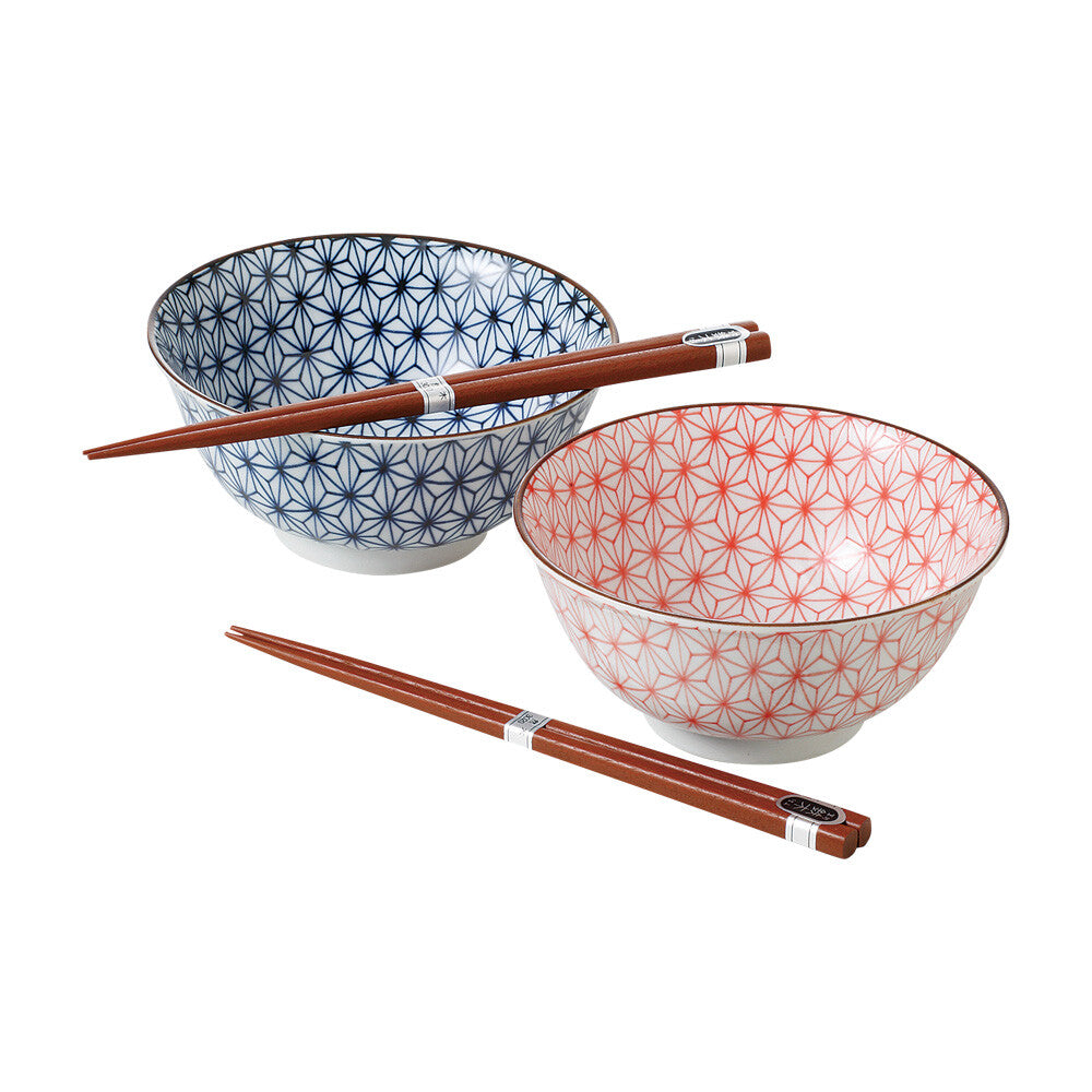 Hemp Leaves Donburi Ramen Bowl Gift Set with Chopsticks – Set of 2