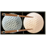 Hemp Leaves Donburi Ramen Bowl Gift Set with Chopsticks – Set of 2